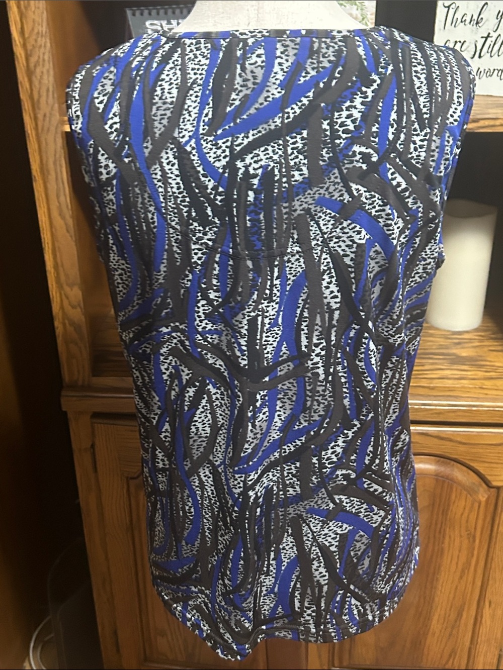 Multiples Blue, Black & White Printed Sleeveless Tank Size Medium - Picture 4 of 5